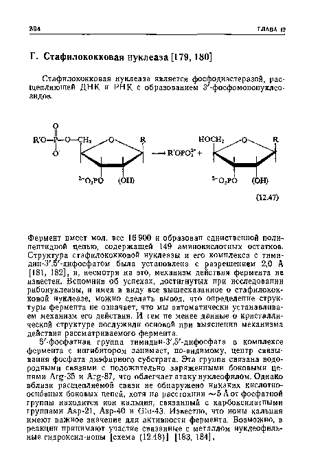 Стафилококковая нуклеаза является фосфодиэстеразой, расщепляющей ДНК и РНК с образованием З -фосфомононуклео-зидов.