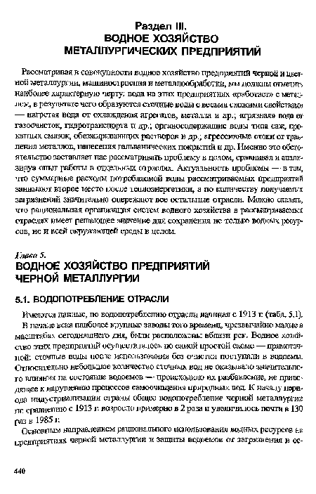 Имеются данные, по водопотреблению отрасли начиная с 1913 г. (табл. 5.1).