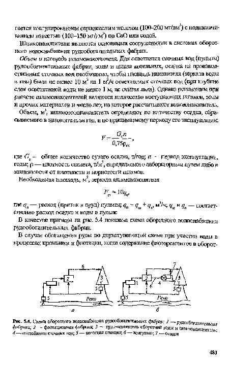 Объем и площадь шпамонакопитем. Для осветления сточных вод (пульпы) рудообогатительных фабрик, золы и шлака котельных, осадка из производственных сточных вод необходимо, чтобы площадь накопителя (зеркала воды в нем) была не менее 10 м2 на 1 м3/ч осветляемых сточных вод (при глубине слоя осветленной воды не менее 1 м, не считая льда). Однако решающим при расчете шламонакопителей являются количество поступающих шламов, золы и прочих материалов и число лет, на которое рассчитывают шламонакопитель.