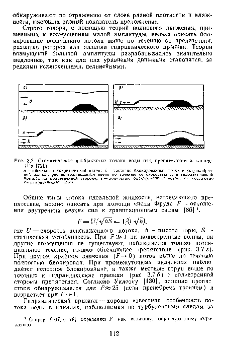 Схематическое изображение потока воды над препятствием в канале. (Из [72].)