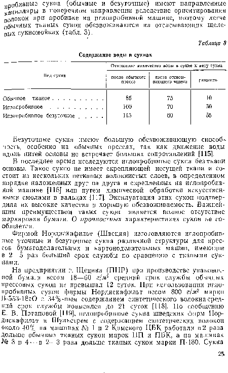 Фирмой Нордискафильт (Швеция) изготовляются иглопробивные уточные и безуточные сукна различной структуры для прессов бумагоделательных и картоноделательных машин, имеющие в 2—5 раз больший срок службы по сравнению с ткаными сукнами.