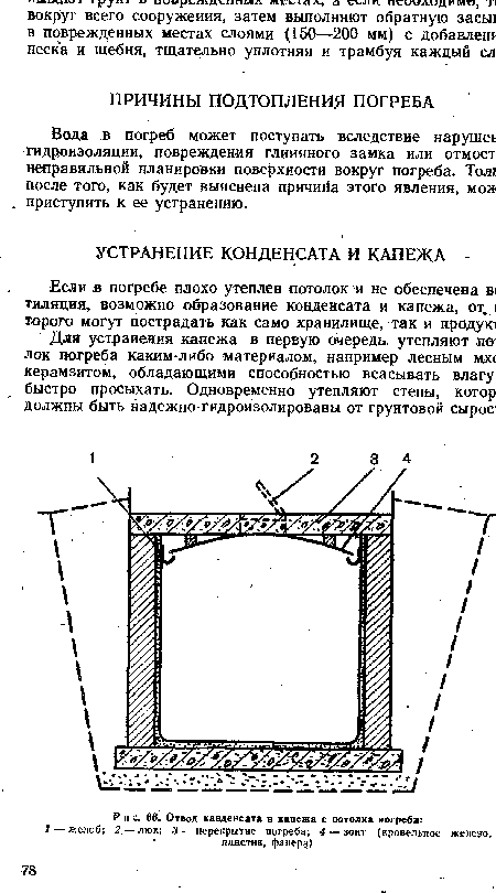 Вода в погреб может поступать вследствие нарушек гидроизоляции, повреждения глиняного замка или отмоет неправильной планировки поверхности вокруг погреба. Тол1 после того, как будет выяснена причина этого явления, мо» , приступить к ее устранению.