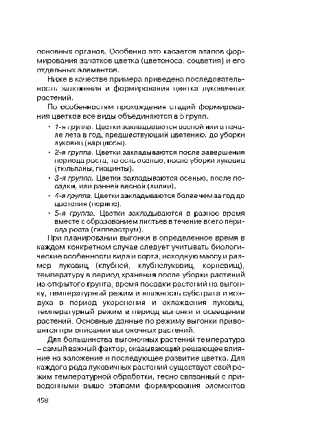 Ниже в качестве примера приведена последовательность заложения и формирования цветка луковичных растений.