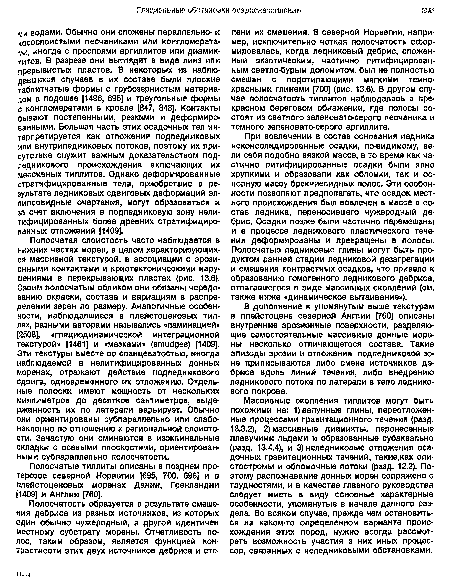 Полосчатые тиллиты описаны в позднем протерозое северной Норвегии [695, 700, 696] и в плейстоценовых моренах Дании, Гренландии [1409] и Англии [760].