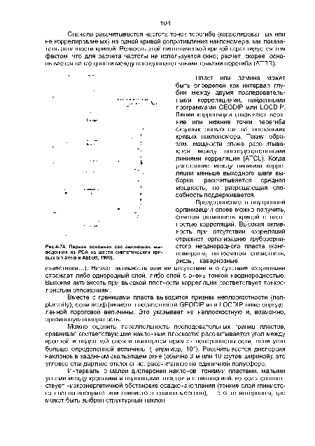 Первая основная составляющая, выведенная из РСА на шести синтетических кривых (из Serra и Abbott, 1980).