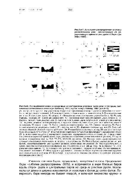 Аэральное распределение системы разветвленной реки, демонстрирующее иерархическую организацию русел и баров (из Allen, 1965).