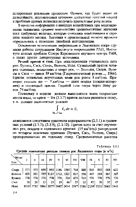 В качестве информации о внешних воздействиях при моделировании задавались средние многолетние среднемесячные значения всех требуемых величин, которые считались отнесенными к середине каждого месяца. Значения в произвольный момент времени определялись с помощью линейной интерполяции.