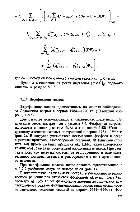 Верификация модели производилась по данным наблюдений за Ладожским озером в период 1984—1990 гг. (Ладожское озеро..., 1992).