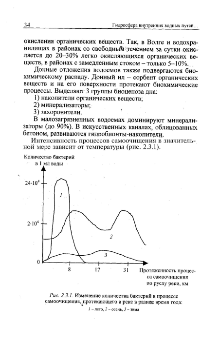 Изменение количества бактерий в процессе самоочищения, протекающего в реке в разное время года