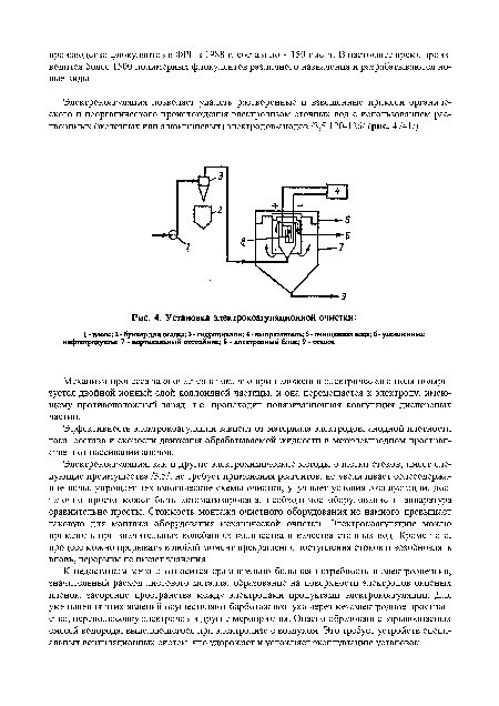 Электрокоагуляция позволяет удалять растворенные и взвешенные примеси органического и неорганического происхождения электролизом сточных вод с использованием растворимых (железных или алюминиевых) электродов-анодов /3,5,120-126/ (рис. 4/41/).