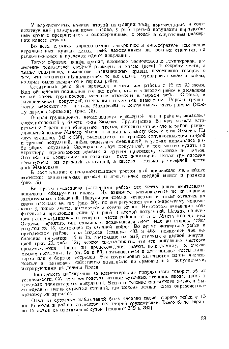 Во всех случаях .хорошо видно синхронное и однообразное изменение вариационных кривых длины рыб, находящихся на разных станциях, но расположенных в пределах одной популяции.