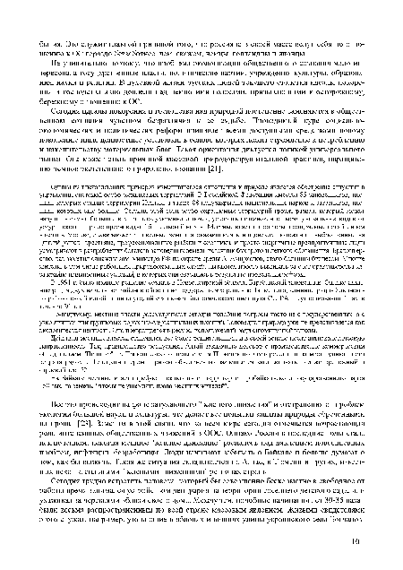 Сегодня идеалы покорения и господства над природой постепенно заменяются в общественном сознании чувством безразличия к ее судьбе. Проводимый курс социально-экономических и политических реформ прививает всеми доступными средствами новому поколению иные ценностные установки, в основе которых лежит стремление к потреблению и накопительству материальных благ. Такая ориентация диктуется логикой универсального рынка. Она может стать причиной массовой природоразрушительной практики, наращивания темпов экстенсивного природопользования [21].