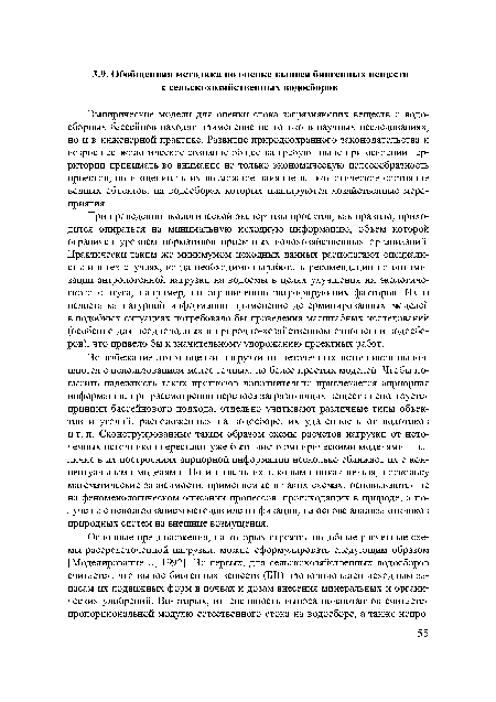 Эмпирические модели для оценки стока загрязняющих веществ с водосборных бассейнов находят применение не только в научных исследованиях, но и в инженерной практике. Развитие природоохранного законодательства и возросшее экологическое сознание общества требуют ныне при освоении территории принимать во внимание не только экономическую целесообразность проектов, но и оценивать их возможное влияние на экологическое состояние водных объектов, на водосборах которых планируются хозяйственные мероприятия.