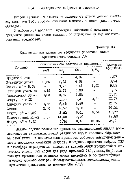 Данные оценки позволяют проводить сравнительный анализ воздействия на окружающую.среду различных видов топлива. Обращает на себя внимание значительная вредность выбросов пятиокиси ванадия в продуктах скитания мазутов. В мировой практике выбросы ТЭС в атмосферу нормируются, исходя из концентраций вредностей в отходящих газах. Эти нормы для ряда примесей (во2, пыль, N0 )!..для ведущих промышленно развитых стран приведены в соответствующих разделах данного обзора. Последовательность установления таких норм можно проследить на примере США /89/.