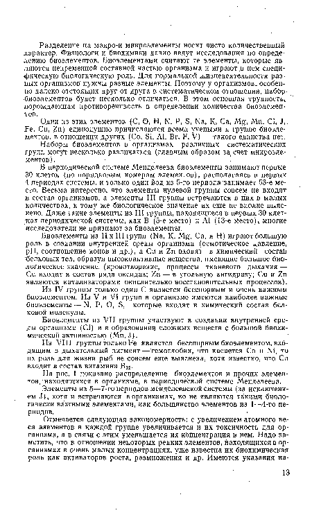 Наборы биоэлементов в организмах различных систематических групп могут несколько различаться (главным образом за счет микроэлементов).