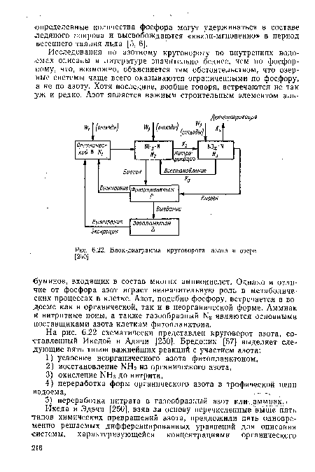 Блок-диаграмма круговорота азота в озере [250].