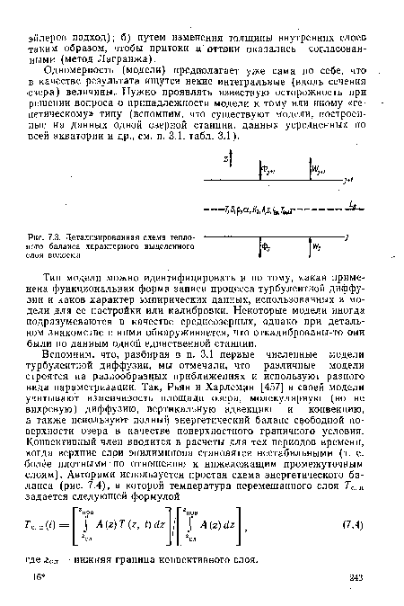 Детализированная схема теплового баланса характерного выделенного слоя водоема.