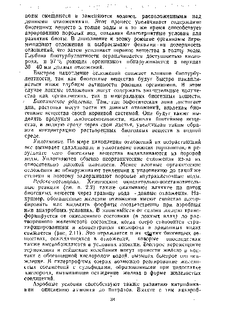 Быстрое накопление отложений снижает влияние биотурбу-лентности, так как биогенные вещества будут быстро накапливаться ниже глубины активности роющих организмов. В этом случае донные отложения могут содержать значительные количества как органических, так и минеральных биогенных веществ.