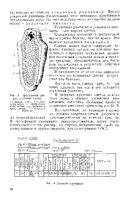 Продольный раз рез стального слитка.