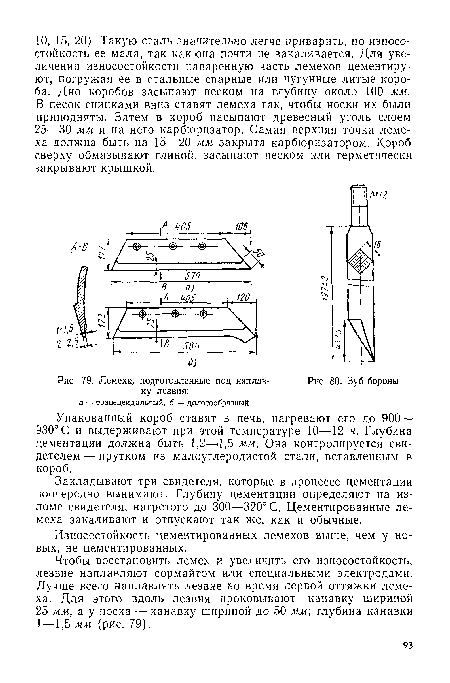 Лемеха, подготовленные под наплав-	Рис 80. Зуб бороны