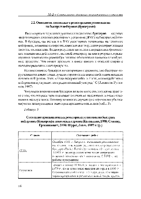 И с п о л ьз о в аггн и е бридеров лимитировано и сравнительно быстрым охрупчиванием даяже самых лучших сортов стали под воздействием мощных потоков нейтронов. Азот, всегда содержащийся в стали, взаимодействуя с нейтронами превращается в радиоактивный углерод 14С (Алексеев, Рустамов, 1997).