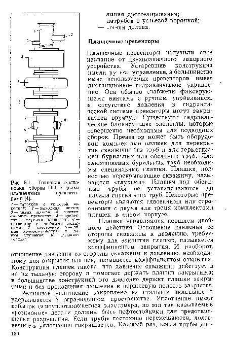 Плашки управляются поршнем двойного действия. Отношение давления со стороны скважины к давлению, требуемому для закрытия плашек, называется коэффициентом закрытия. И наоборот, отношение давления со стороны скважины к давлению, необходимому для открытия плашек, называется коэффициентом открытия. Конструкция плашек такова, что давление скважины действует и на их тыльную сторону и помогает держать плашки закрытыми; в большинстве конструкций это давление держит плашки закрытыми и без приложения давления в поршневую полость закрытия.