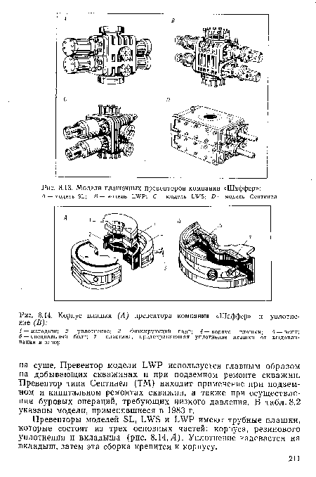 Корпус плашки (А) превентора компании «Шаффер» и уплотнение (В)