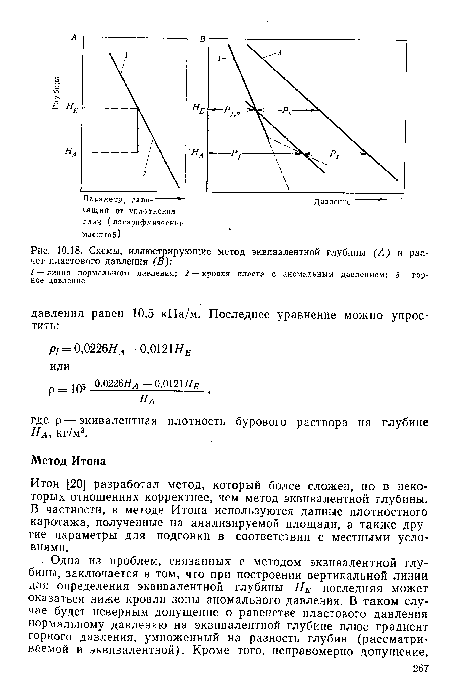 Итон [20] разработал метод, который более сложен, но в некоторых отношениях корректнее, чем метод эквивалентной глубины. В частности, в методе Итона используются данные плотностного каротажа, полученные на анализируемой площади, а также другие параметры для подгонки в соответствии с местными условиями.