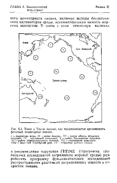 Зоны в Тихом океане, где предполагается организовать фоновый мониторинг океана.