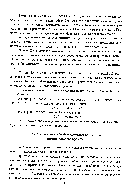 По результатам гидробиологического анализа и количественного счета организмов составляется итоговая таблица (табл. 4).