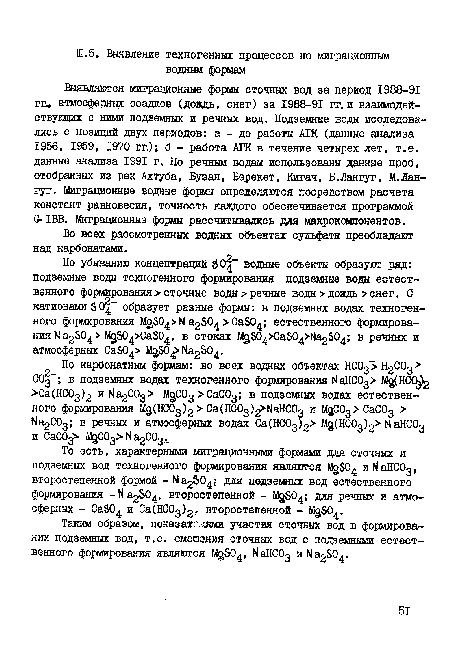 Таким образом, показателями участия сточных вод в формировании подземных вод, т.е. сметания сточных вод с подземными естественного формирования являются Mg 04, N аНСОд и Na2 04.