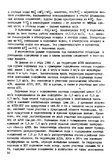 В многолетнем режиме подземных вод наблюдается тенденция тс уменьшению содержания в них в целом азотных соединений к настоящему времени.