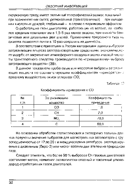 В соответствии с принятыми в России методиками оценка выбросов загрязняющих веществ автотранспортными средствами, экономического ущерба от загрязнения атмосферного воздуха и экологической чистоты транспортного средства производится по «приведенному» выбросу загрязняющих веществ» (ЗВ).
