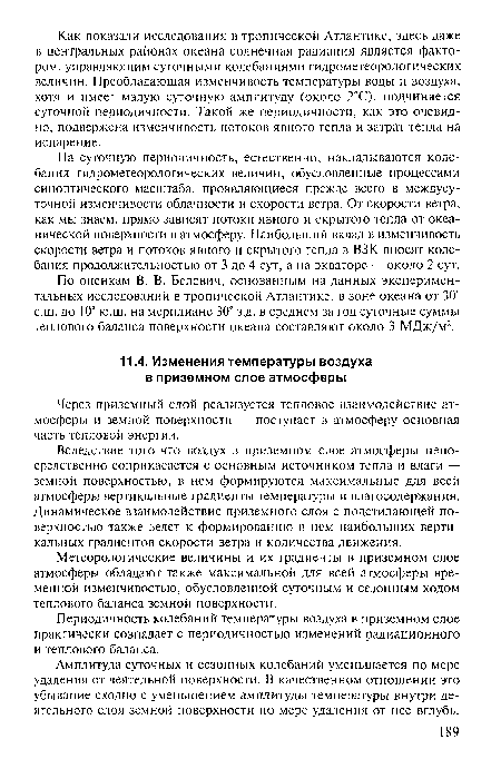 Метеорологические величины и их градиенты в приземном слое атмосферы обладают также максимальной для всей атмосферы временной изменчивостью, обусловленной суточным и сезонным ходом теплового баланса земной поверхности.