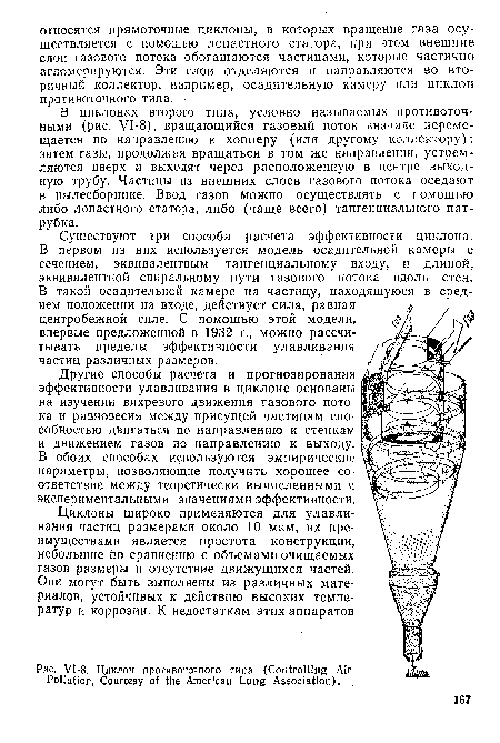 Циклон противоточного типа (Controlling Air Pollution, Courtesy of the American Lung Association),