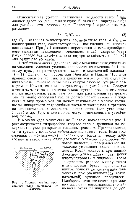 Модель стабилизированного ядра кавитации по Гарвею.